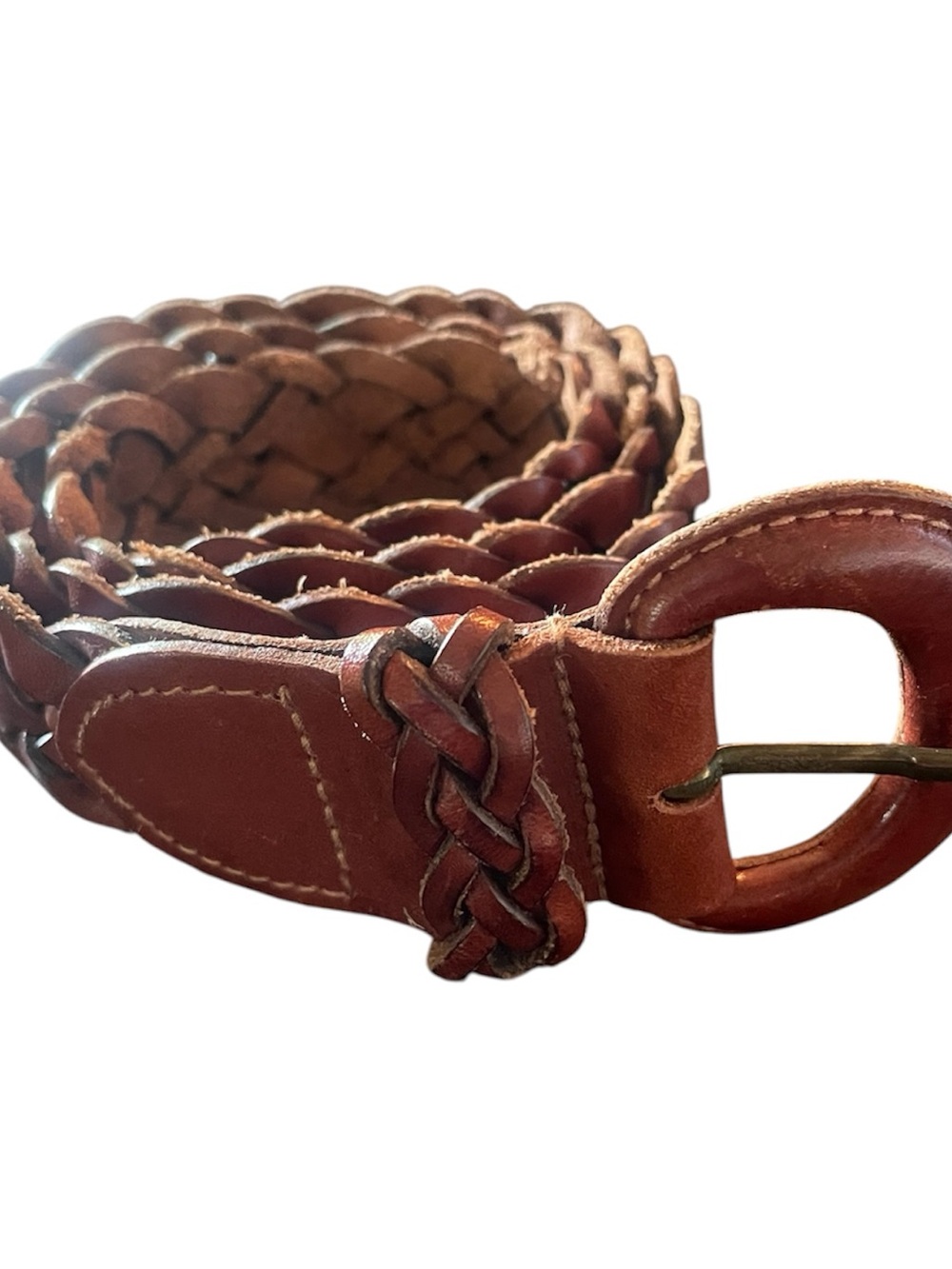 Vintage CH Bass & Co Braided Leather Belt 93434 Length=36” size Medium Brown